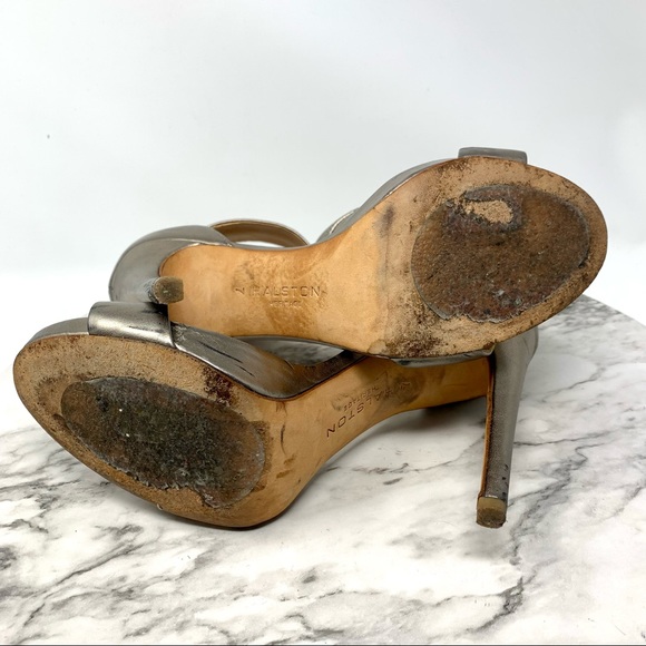 Halston Heritage Ellen Metallic Leather Ankle Strap Platform Sandal 7 Grunge - Picture 8 of 16